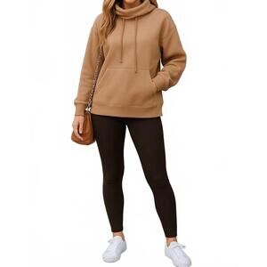 NEW THOMAS & CO drawstring turtleneck top in brown